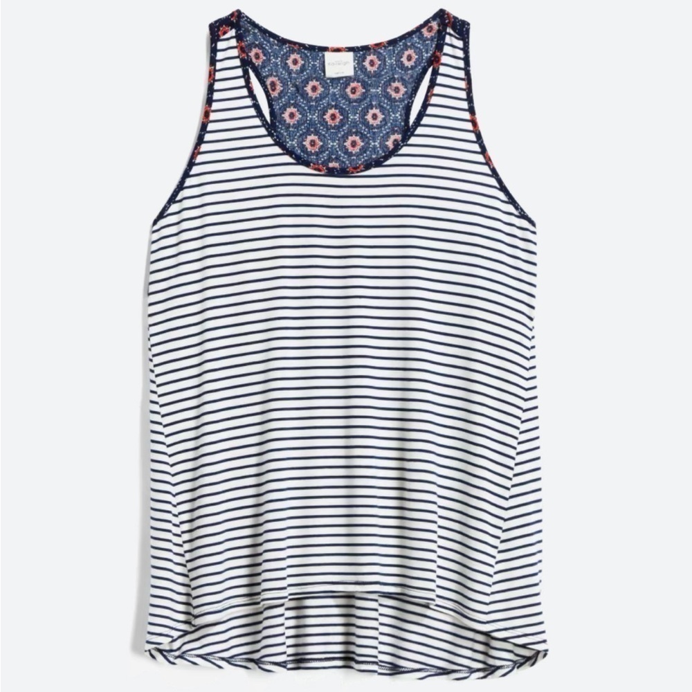 Kaileigh - womens Parsons Mixed Material Knit Top - tank top - Size XL. Stripes
